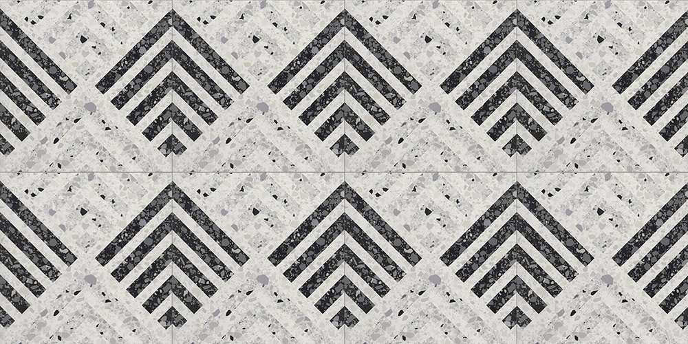 Керамогранит Savoia Marmette Dec. Triangolo S60114DT, цвет чёрно-белый, поверхность матовая, квадрат, 600x600