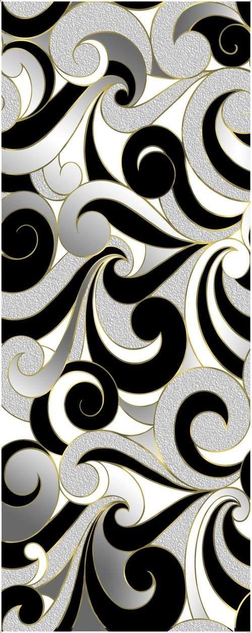 Декоративные элементы Cedam Lustri Dec Ricciolo Bianco, цвет чёрно-белый, поверхность глянцевая, прямоугольник, 200x500