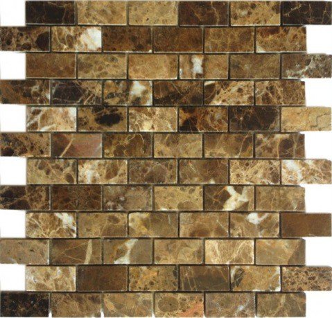 Мозаика Caramelle Mosaic Pietrine Emperador Dark Pol 23X48 4mm, цвет коричневый тёмный, поверхность полированная, под кирпич, 298x298