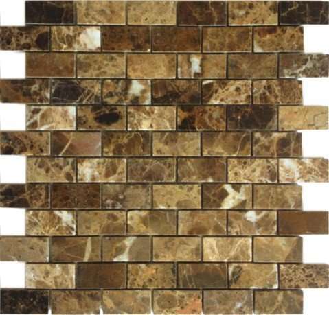 Мозаика Caramelle Mosaic Pietrine Emperador Dark Pol 23X48 4mm, цвет коричневый тёмный, поверхность полированная, под кирпич, 298x298