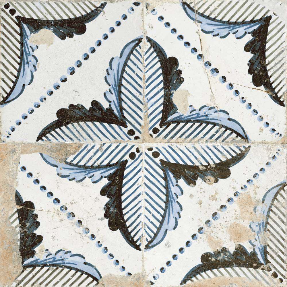 Керамическая плитка Peronda FS Roots 2 28889, цвет белый чёрный голубой, поверхность матовая, квадрат, 450x450