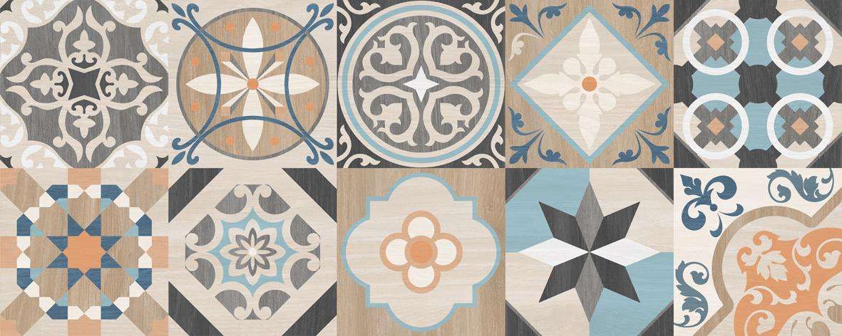 Декоративные элементы Laparet Oliver плитка настенная бежевый мозаика, цвет серый коричневый бежевый голубой, поверхность глянцевая, прямоугольник, 200x500