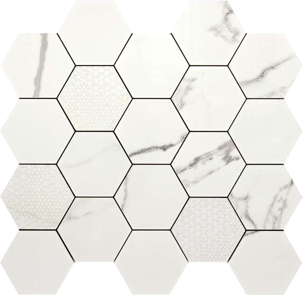 Мозаика Piemme Majestic Hexagon Queen S Tiara Lev 02660, цвет белый, поверхность полированная, шестиугольник, 340x360