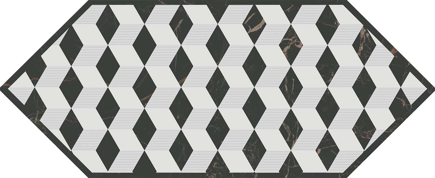 Декоративные элементы Kerama Marazzi Келуш 4 черно-белый HGD\A483\35006, цвет чёрно-белый, поверхность глянцевая, шестиугольник, 140x340