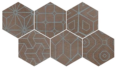 Декоративные элементы Cir Mat Dec Blu Mix Mud 6 Esagona 1055565, цвет коричневый, поверхность матовая, прямоугольник, 240x277