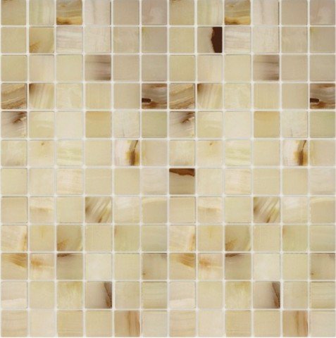Мозаика Caramelle Mosaic Pietrine Onice Jade Bianco Pol 23X23 7mm, цвет бежевый, поверхность полированная, квадрат, 298x298