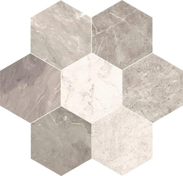 Керамогранит Unica Marmo Mix Grigio Light Esagono, цвет серый, поверхность матовая, шестиугольник, 350x400