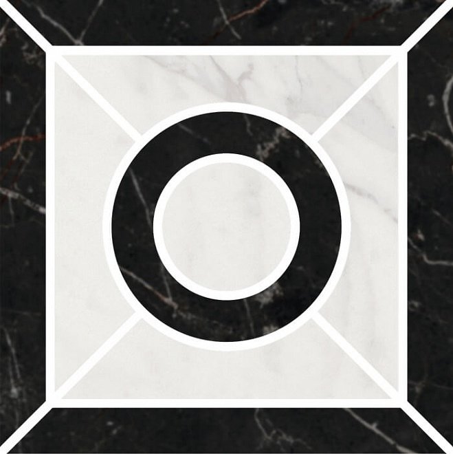 Вставки Kerama Marazzi Декор Фрагонар наборный чёрный ID94T, цвет чёрно-белый, поверхность матовая, квадрат, 99x99