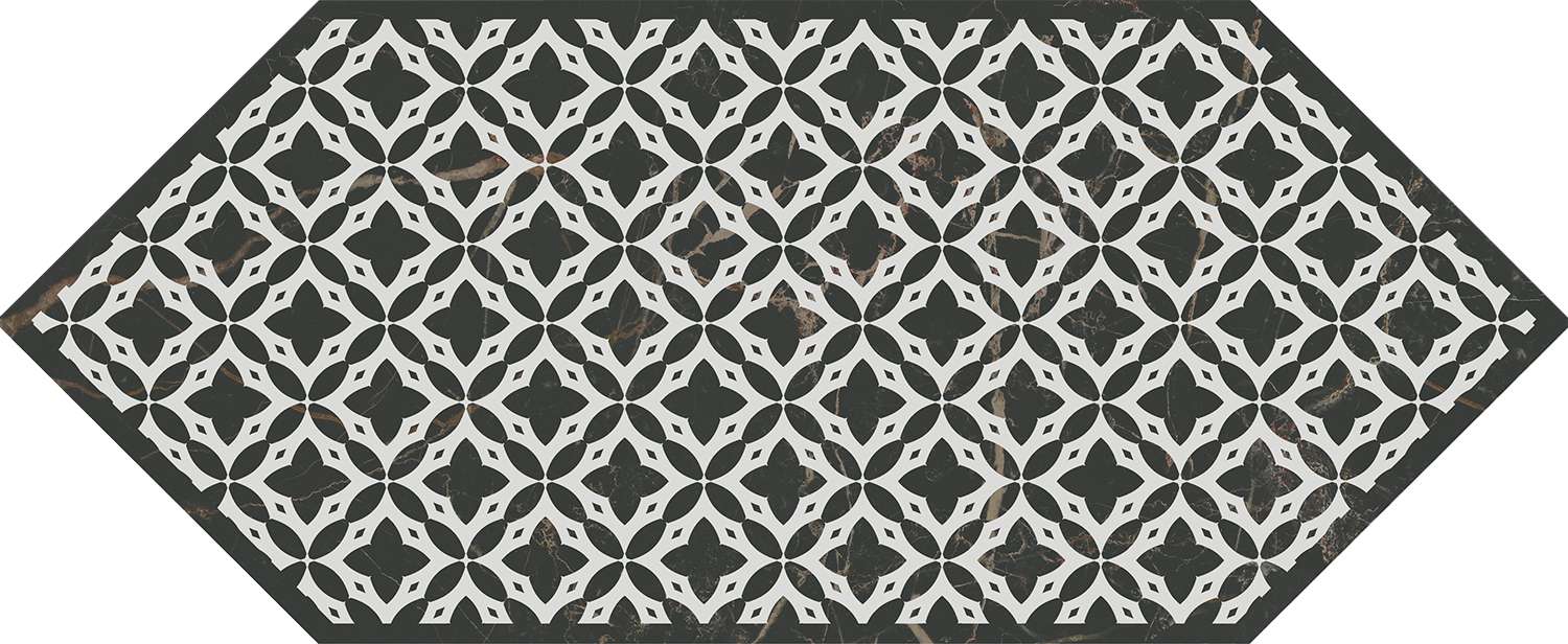 Декоративные элементы Kerama Marazzi Келуш 1 черно-белый HGD\A480\35006, цвет чёрно-белый, поверхность глянцевая, шестиугольник, 140x340