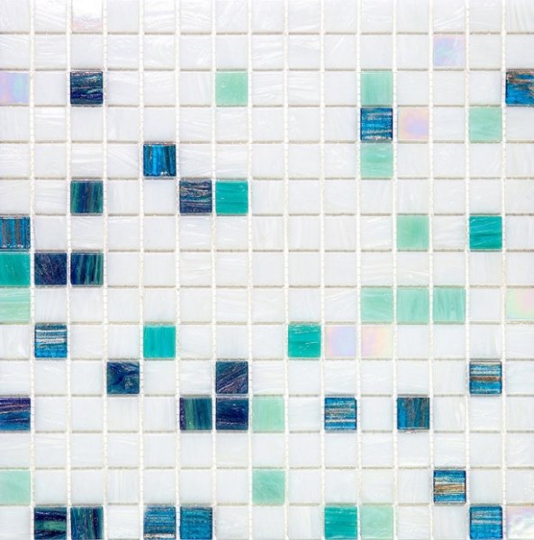 Мозаика Alma Mosaic Растяжки 20 Salvia(m) MIX 1 (первый микс), цвет белый синий бирюзовый, поверхность глянцевая, прямоугольник, 327x327