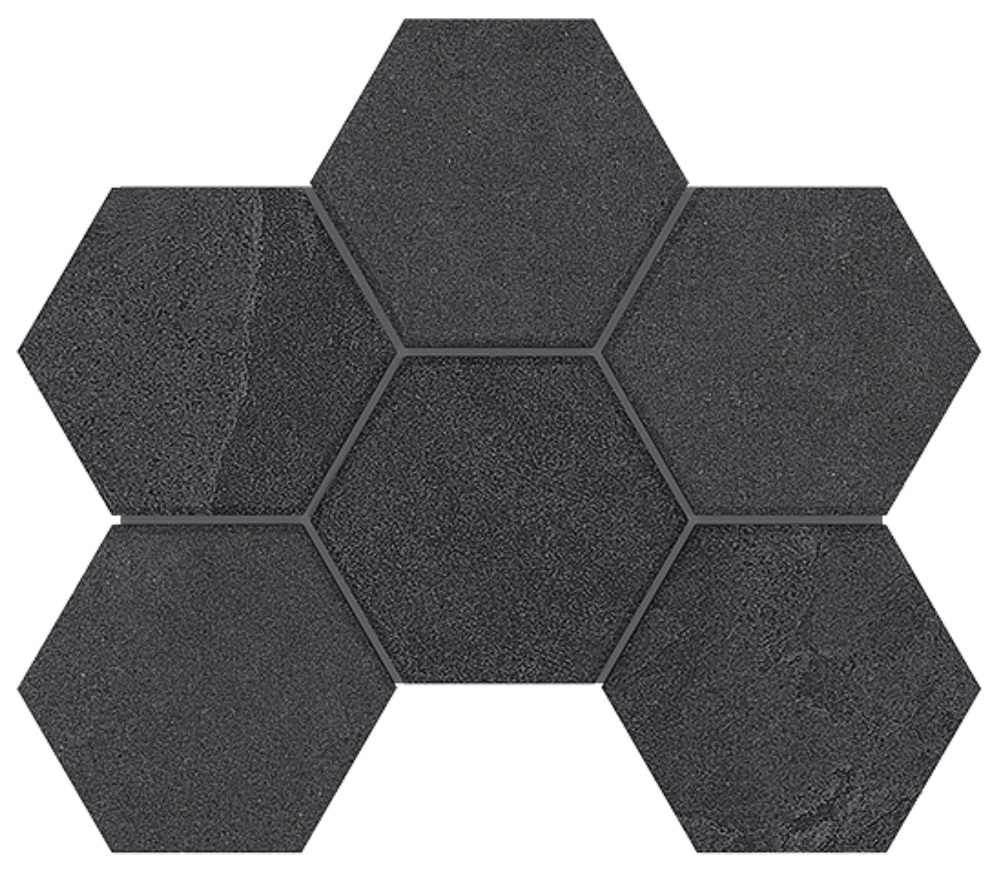 Мозаика Estima Terra Black LN04/TE04 Hexagon Неполированный 25x28,5 39617, цвет чёрный, поверхность матовая, шестиугольник, 250x285