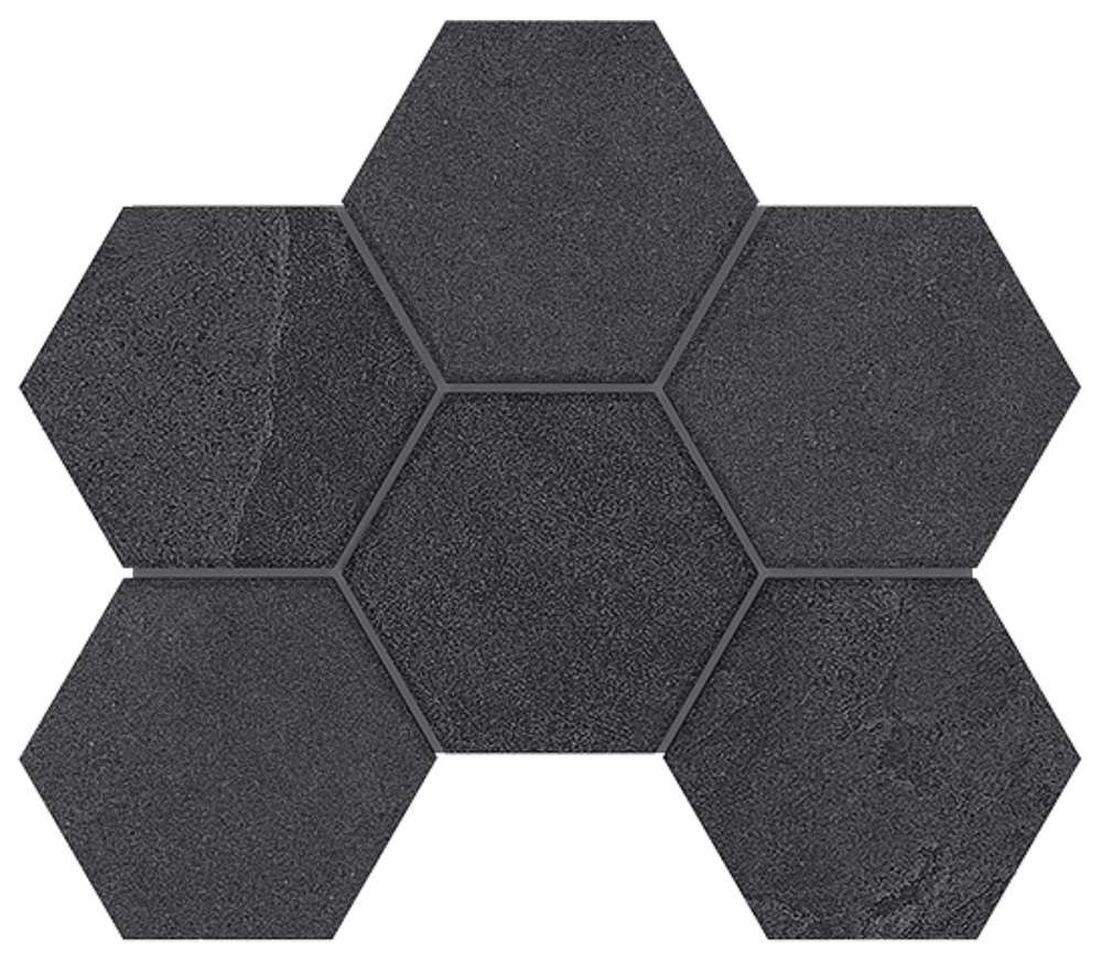 Мозаика Estima Terra Black LN04/TE04 Hexagon Неполированный 25x28,5 39617, цвет чёрный, поверхность матовая, шестиугольник, 250x285