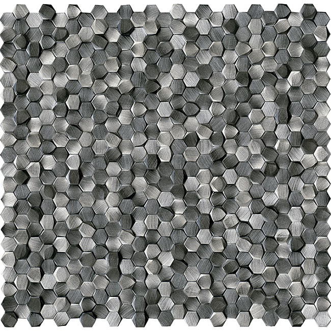 Мозаика L'Antic Colonial Gravity Aluminium 3D Hexagon Metal Titanium L244008791, цвет серый, поверхность глянцевая 3d (объёмная), шестиугольник, 304x310