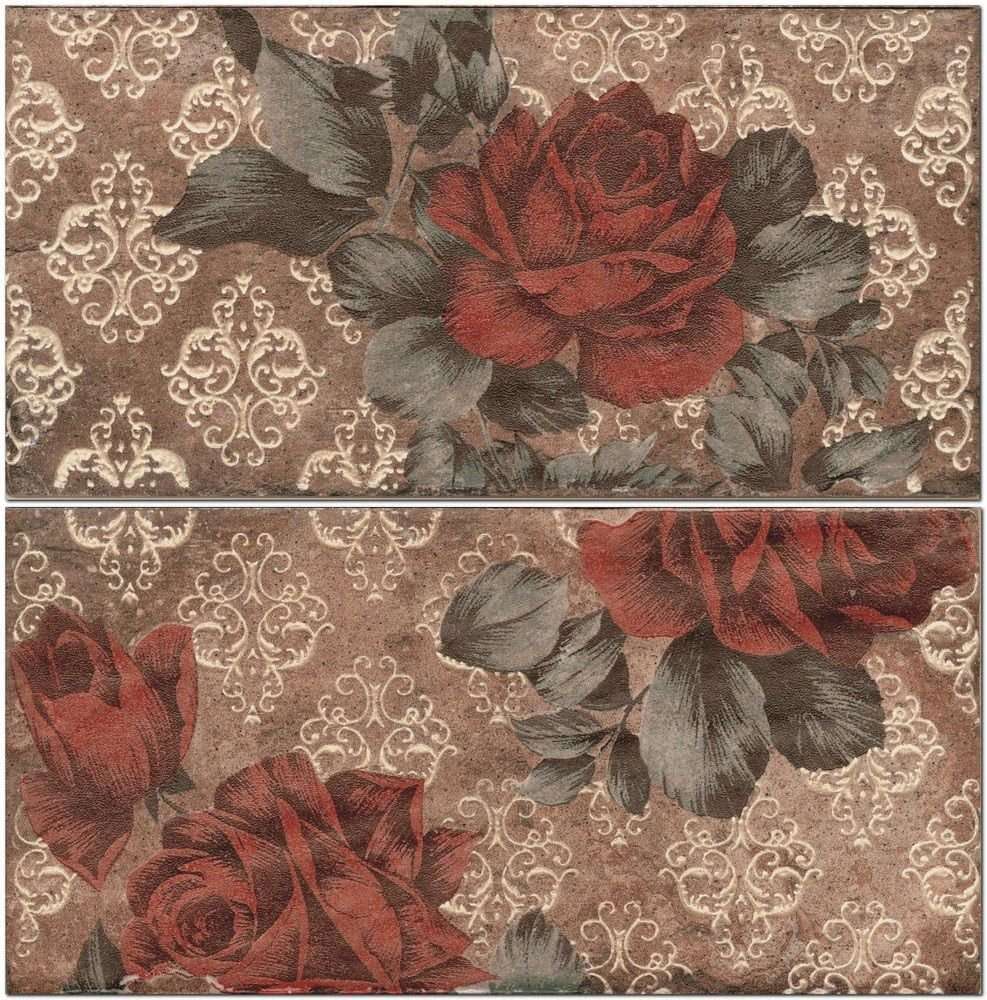 Декоративные элементы Cir Chicago Inserto Vintage Roses S/2 Old Chicago 1047608, цвет коричневый, поверхность матовая, кабанчик, 100x200