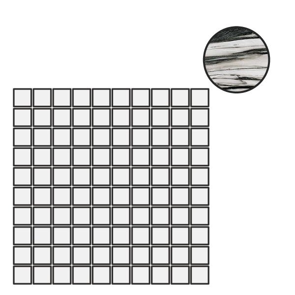 Мозаика Floor Gres B&W Marble Fall High Glossy Mosaico (3X3) 767384, цвет чёрно-белый, поверхность полированная, квадрат, 300x300