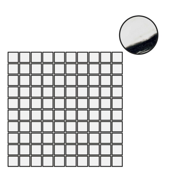 Мозаика Floor Gres B&W Marble Wave High Glossy Mosaico (3X3) 767378, цвет чёрно-белый, поверхность полированная, квадрат, 300x300