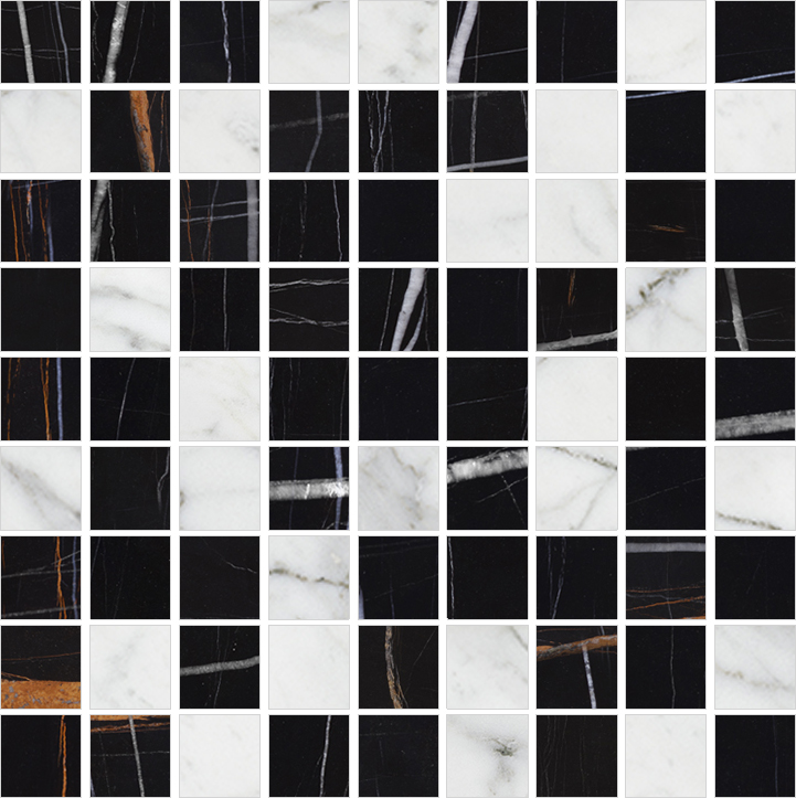 Мозаика Kerranova Marble trend K-1004(1000)/MR/m22, цвет чёрно-белый, поверхность матовая, квадрат, 300x300