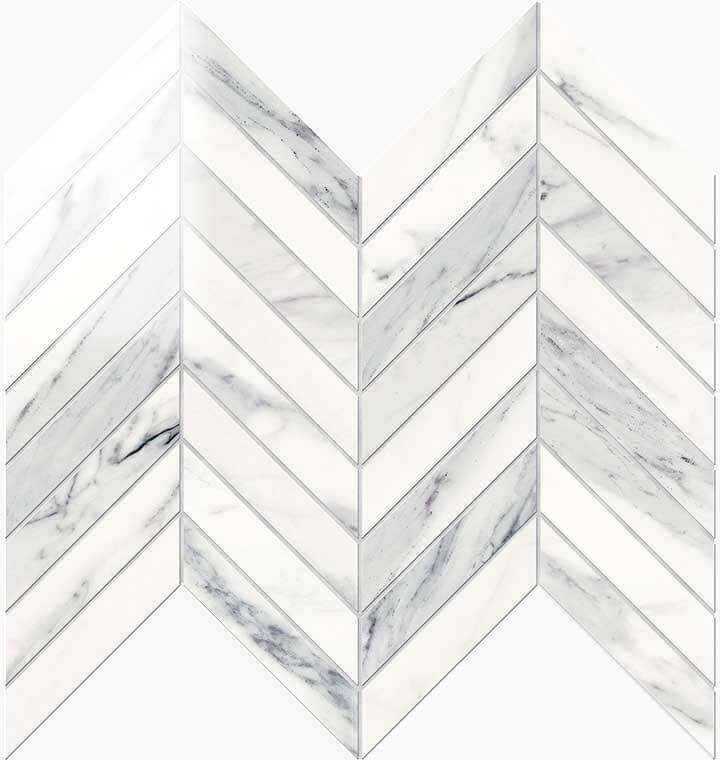 Мозаика Novabell Chevron Calacatta Bianco Lapp. IMP 882L, цвет белый, поверхность лаппатированная, шеврон, 247x300