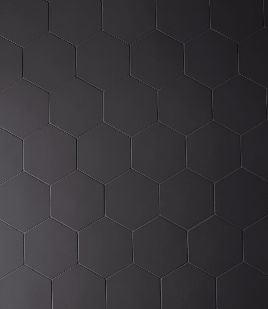 Керамогранит Mutina Phenomenon Hexagon Nero TYPHX06, цвет чёрный, поверхность матовая, прямоугольник, 145x165
