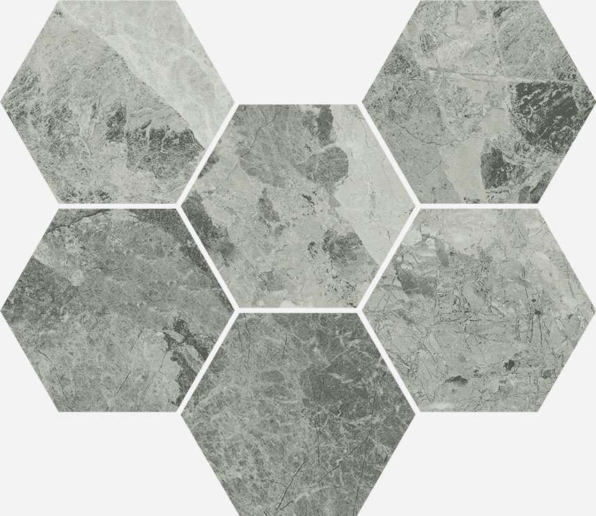 Мозаика Italon Charme Extra Silver Mosaico Hexagon 620110000067, цвет серый, поверхность патинированная, шестиугольник, 250x290