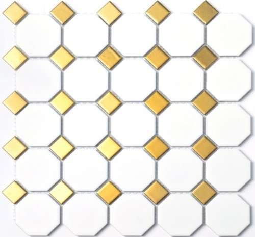 Мозаика NS Mosaic P-516, цвет белый золотой, поверхность матовая, квадрат, 295x295