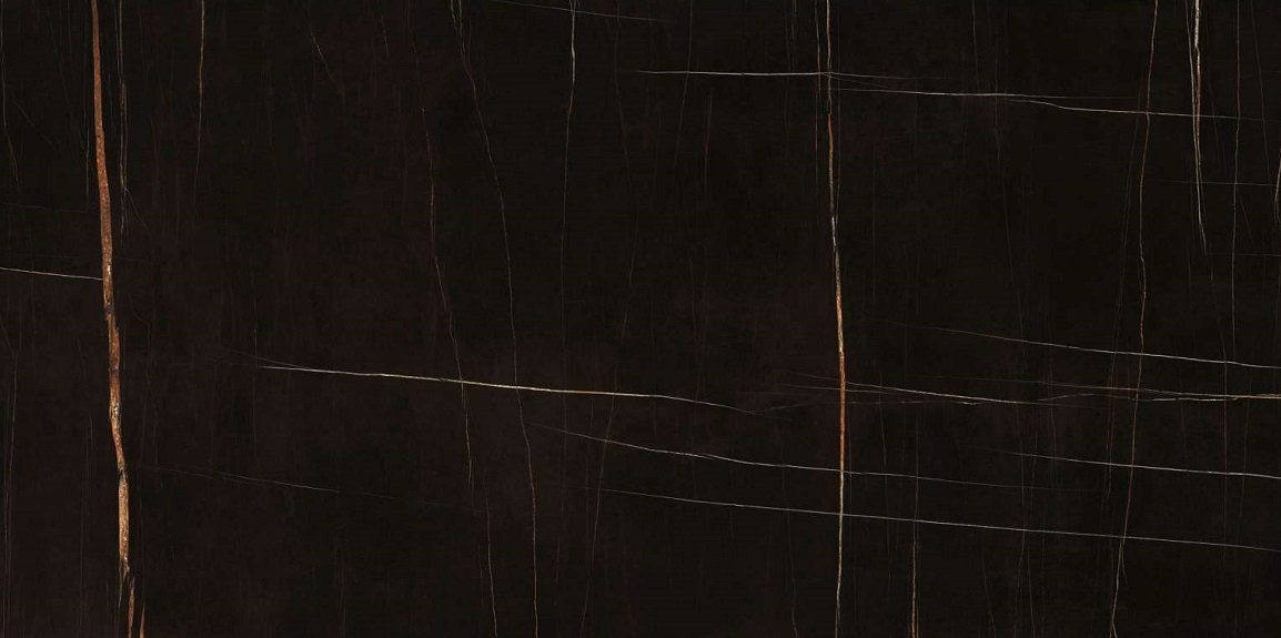 Широкоформатный керамогранит FMG Sahara Noir Luc. L315364MF6, цвет чёрный, поверхность полированная, прямоугольник, 1500x3000