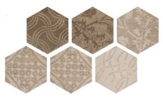 Декоративные элементы Argenta Atlas Hexagon Patcwork Warm, цвет бежевый, поверхность матовая, шестиугольник, 220x250