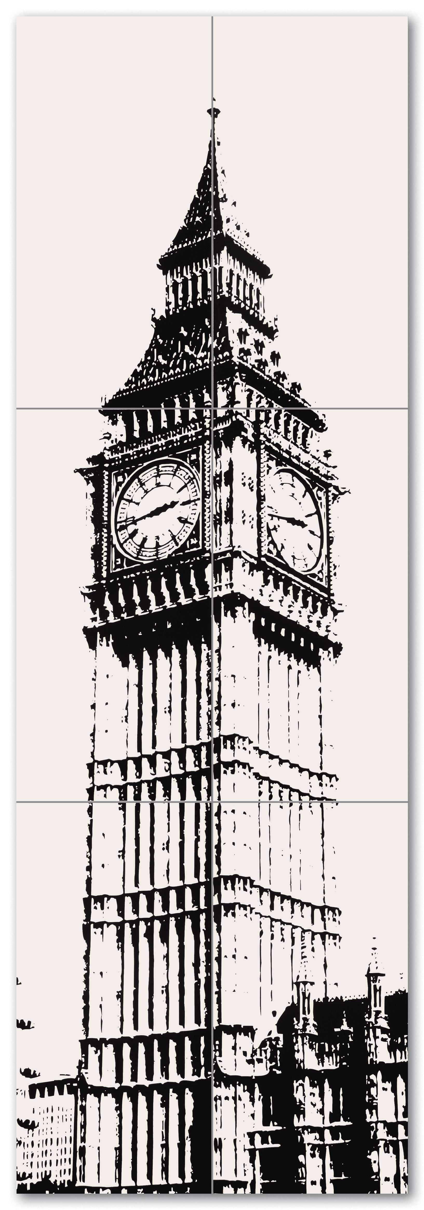 Панно Maciej Zien Piccadilly Big Ben 1, цвет чёрно-белый, поверхность глянцевая, прямоугольник, 1798x598