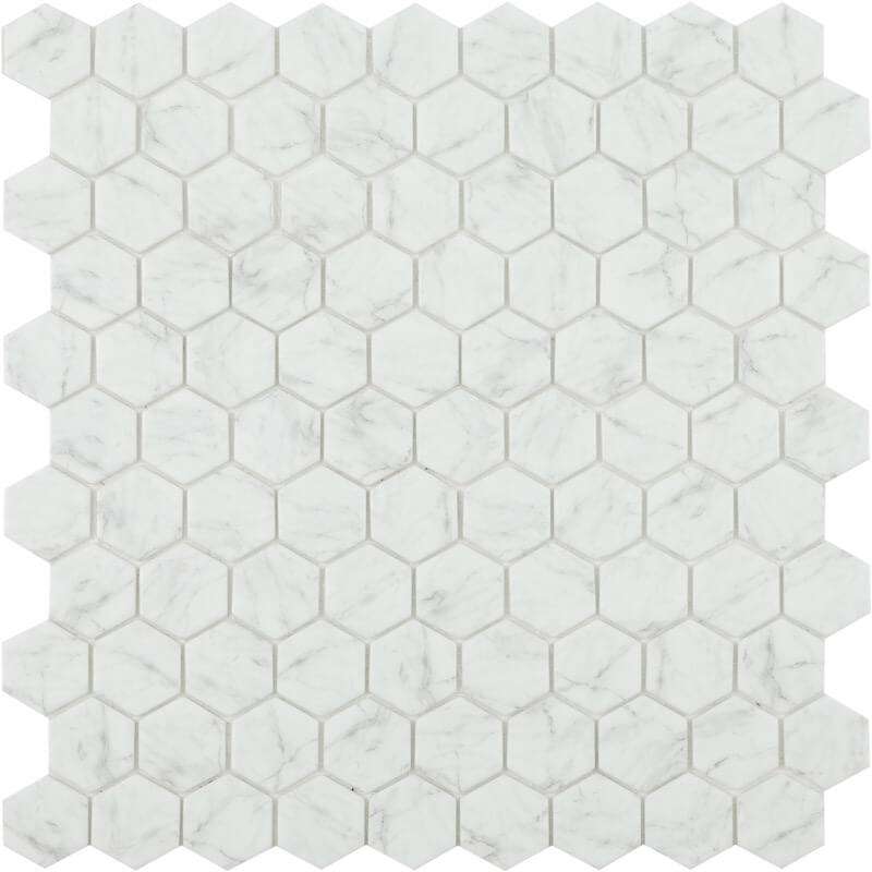 Мозаика Vidrepur Hex Marbles № 4300, цвет белый, поверхность матовая, прямоугольник, 307x317