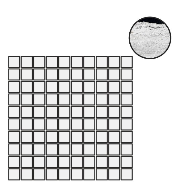 Мозаика Floor Gres B&W Marble Flow Naturale Mosaico (3X3) 767391, цвет чёрно-белый, поверхность матовая, квадрат, 300x300